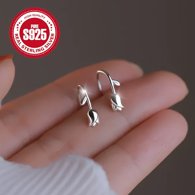 

1 Pair Of 925 Sterling Silver Tulip Earrings For Women, Hypoallergenic Jewelry, Simple Elegant Style, Versatile Daily Wear, Classic Design