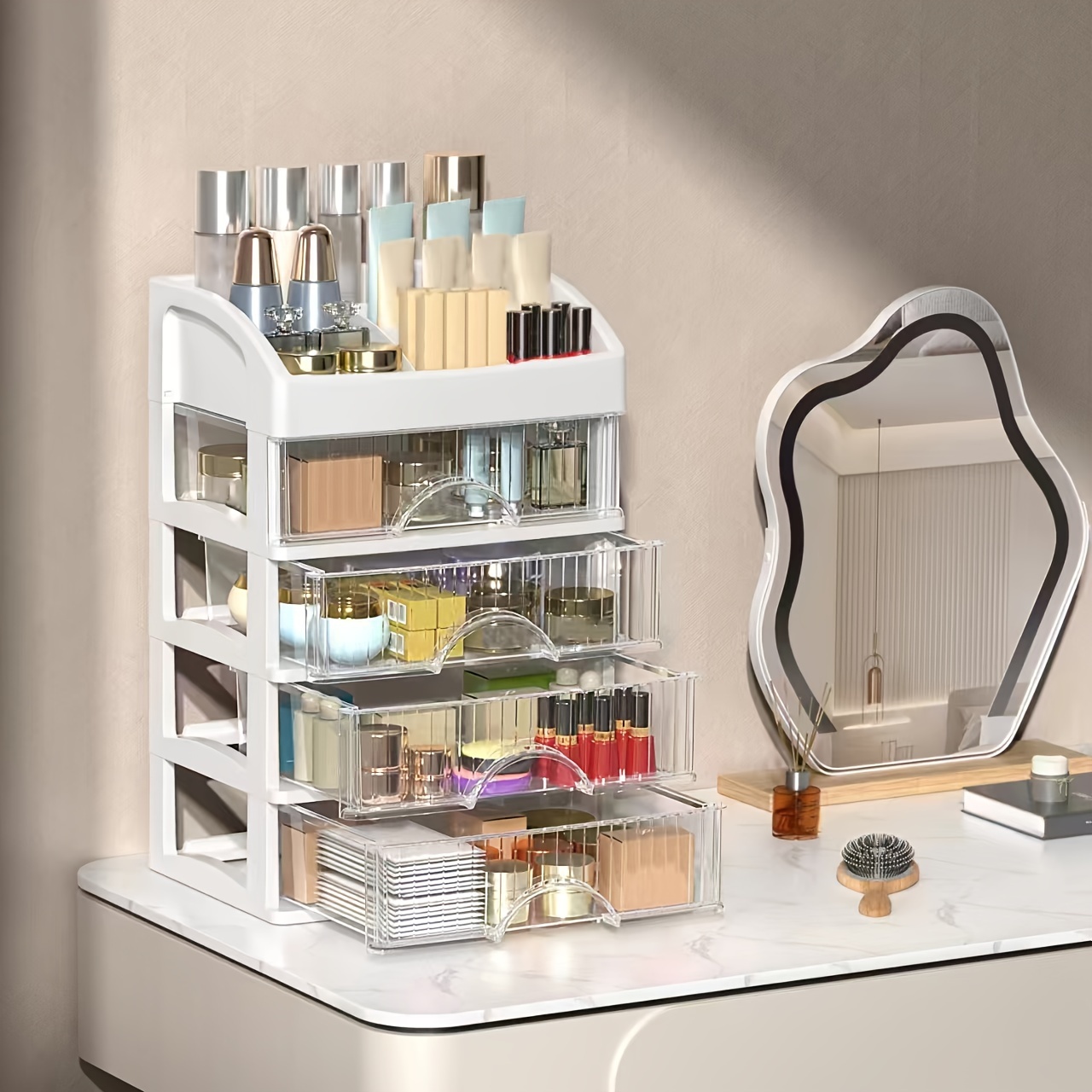 

Makeup Organizer For Vanity, Large Capacity Desk Storage Box With Drawer For Dresser, Bathroom & Countertop, Great Holder For Cosmetics, Perfume, Skincare & Toiletries