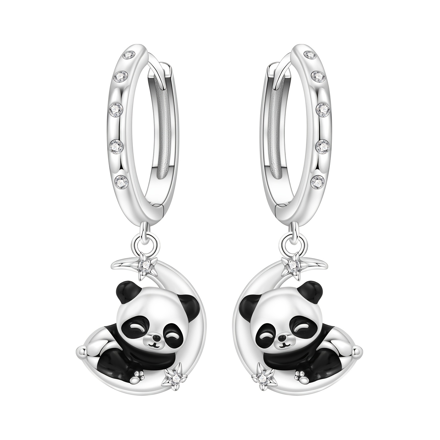 Women's 925 Silver Plated Panda Earrings, Cute Gift for Her