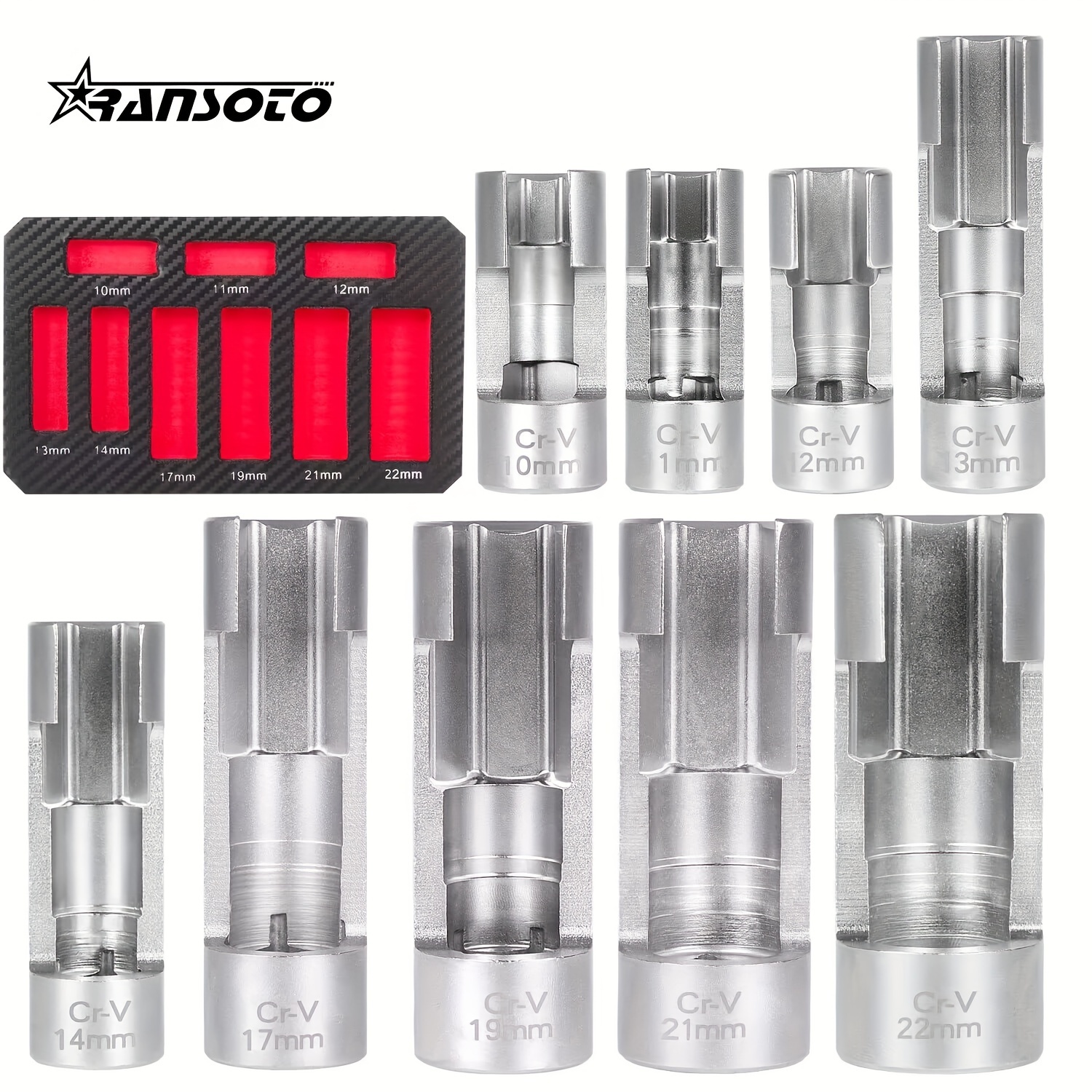 

Ransoto 3/8" 1/2" Injector Fuel Line Socket Set Difficult Access Flare Nut Wrench Spanner 10-22mm For Wired Temperature Sensors, Thermo Switches, Abs Tube, Master Cylinder, Coolant, Etc