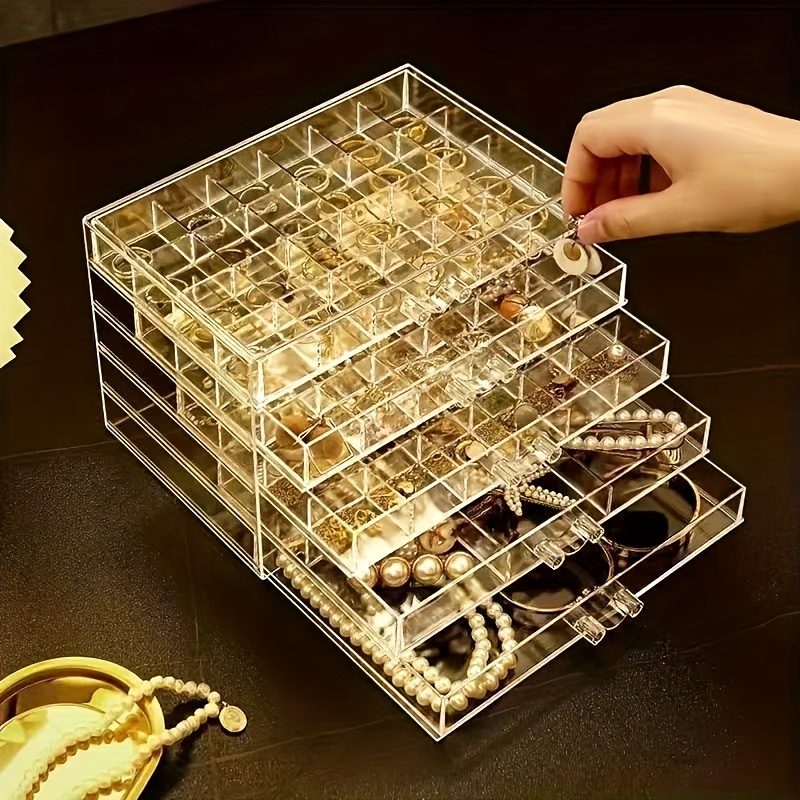 79 compartment multi layer jewelry organizer box with transparent drawers modern acrylic storage for earrings rings necklaces and accessories space saving desktop organizer for home or office jewelry box jewelry boxes Product details 4