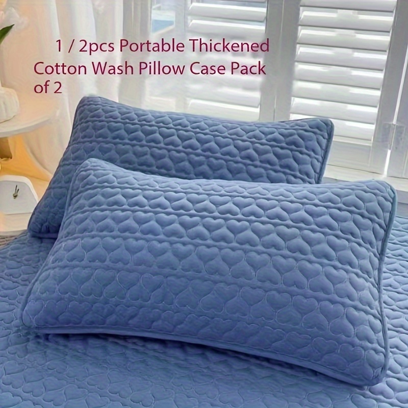 

2pcs Light Blue Quilted Pillowcases - , Washable & Non-wrinkle Covers With Envelope Closure For Home Decor