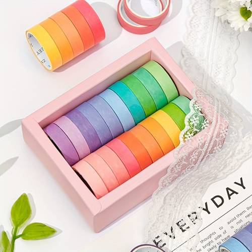 a box of 20 rolls of solid color washi tape for hand accounts decorative macaron colored collage material with stickiness