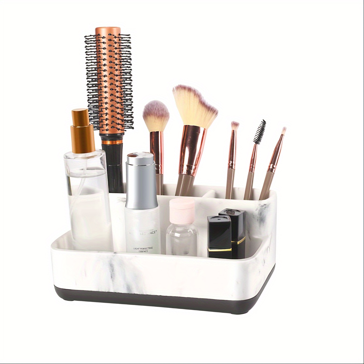 

White Marble Design Makeup Organizer - Bathroom Counter Organizer For Toothbrushes And Cosmetics - Anti-slip Bathroom Cabinet Organizer With 4 Storage Compartments - Perfect Cosmetic Organizer