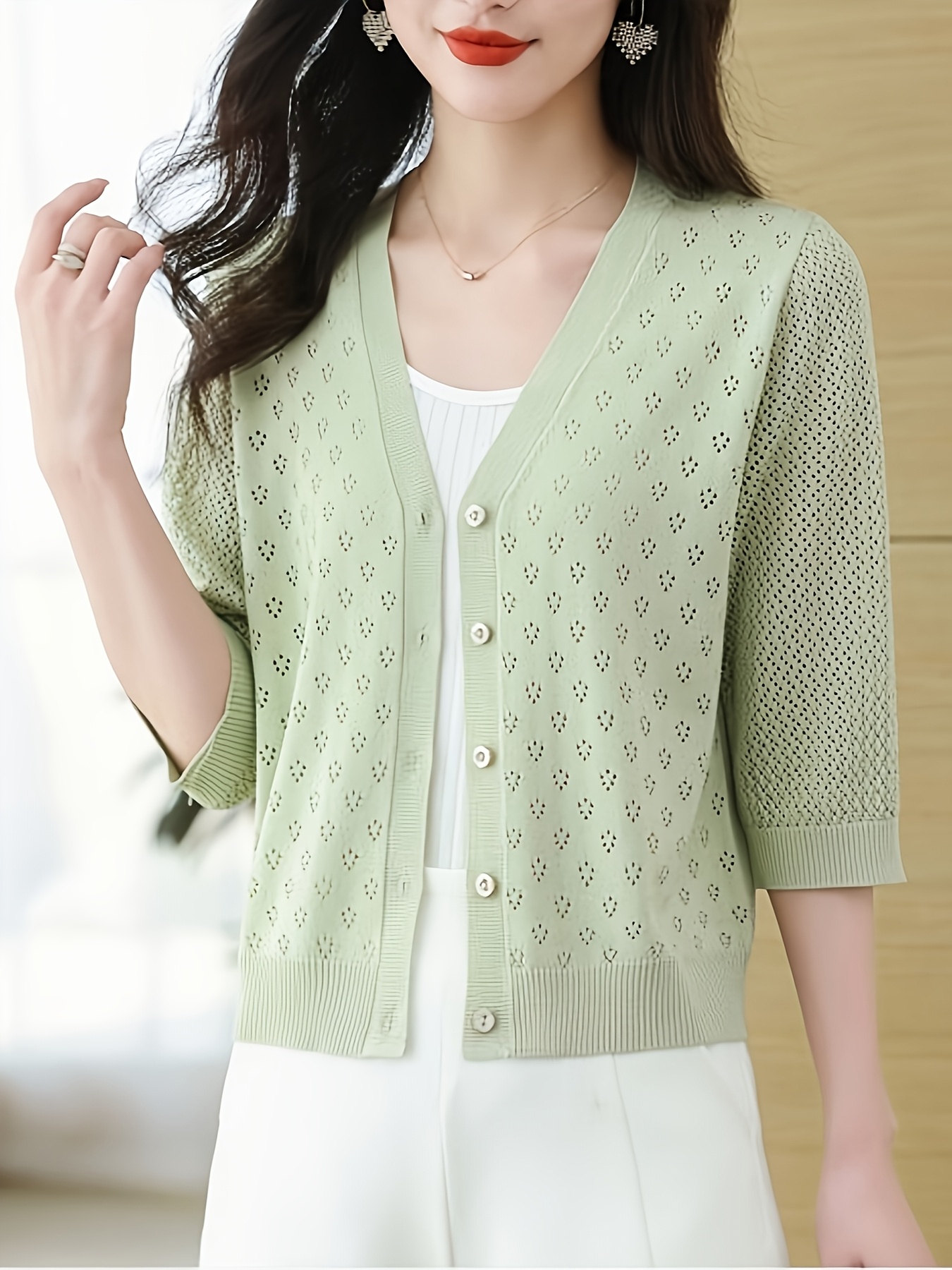 Strick Cardigan Kurze Strickjacke Kurzarm Chic Pink Strick