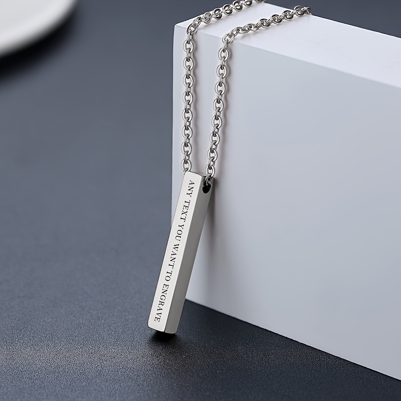 Image of Personalized 3d Bar Necklace With Four-sided Engraving, Custom Engraved Vertical Bar Necklace With Name, Date And , Perfect For Mother's Day, Christmas And Anniversary Gift For Her