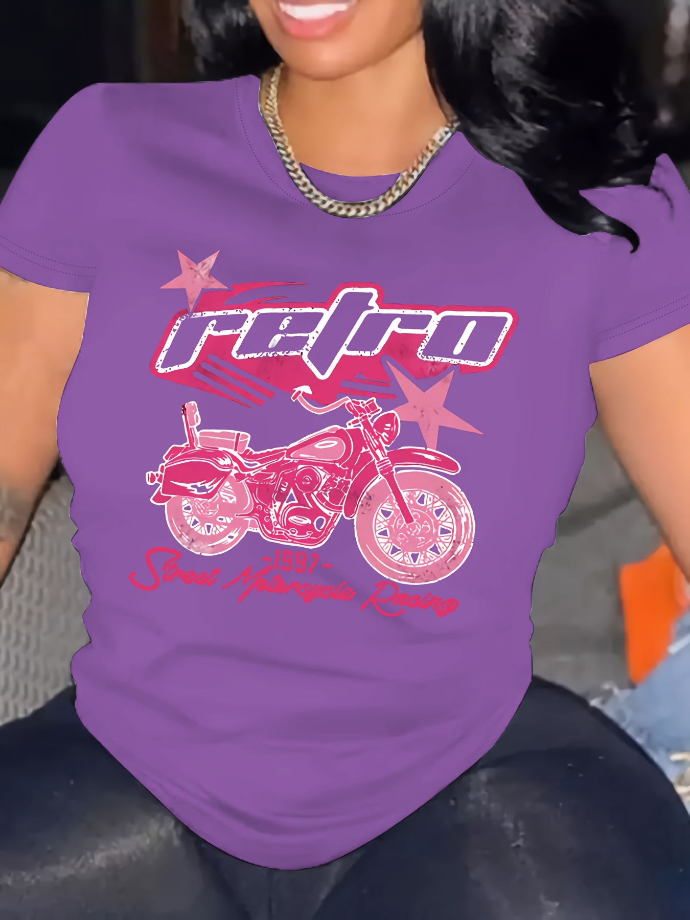 T Shirt À Imprimé Moto Lettre Taille Haut Décontracté Temu France