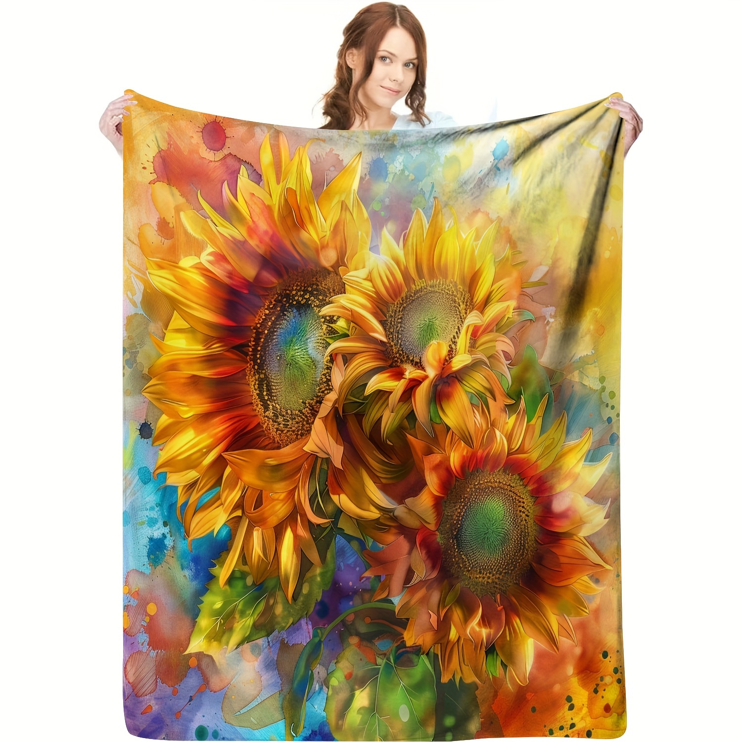 

Style Sunflower Throw Blanket - Vibrant Floral Pattern Knitted Flannel Fleece, Soft Cozy All Seasons Cover - 100% Polyester Embellished Decorative Gift Blanket