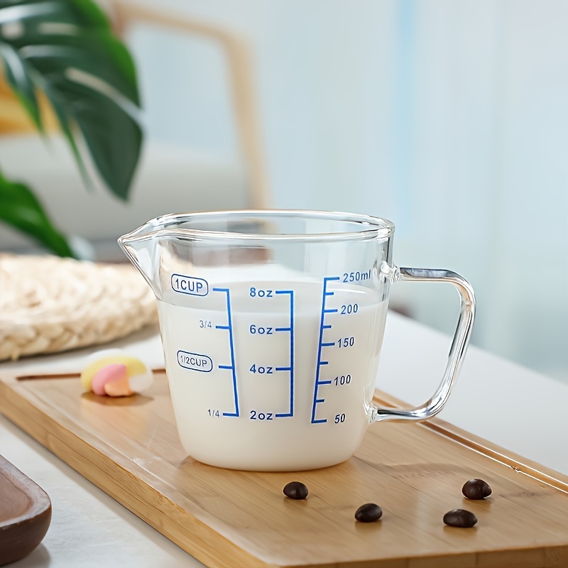 TEMU 1pc High Borosilicate Glass Measuring Cup With Handle - 250ml, Coffee, Milk, Oil & Vinegar - Clear, Lightweight Design