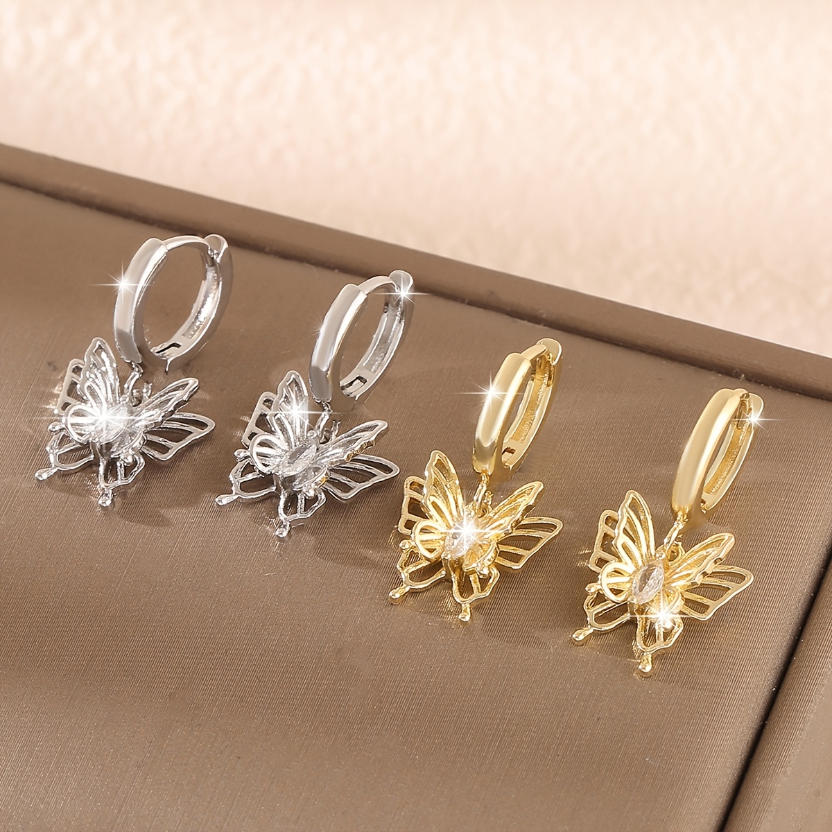 Women's Copper Synthetic Zirconia Butterfly Drop Earrings