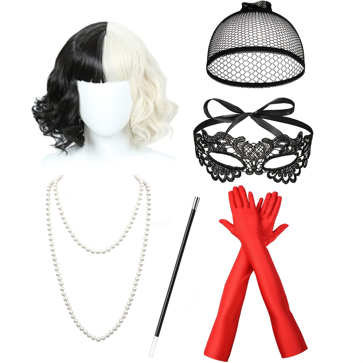 6pcs 1920s Flapper Costume Set With Wig, Long Gloves, Necklace, Lace Mask - Vintage Party Outfit For Women, Roaring Themed Events, Wear, Easy To Assemble (no Sewing Required) - Lightweight &