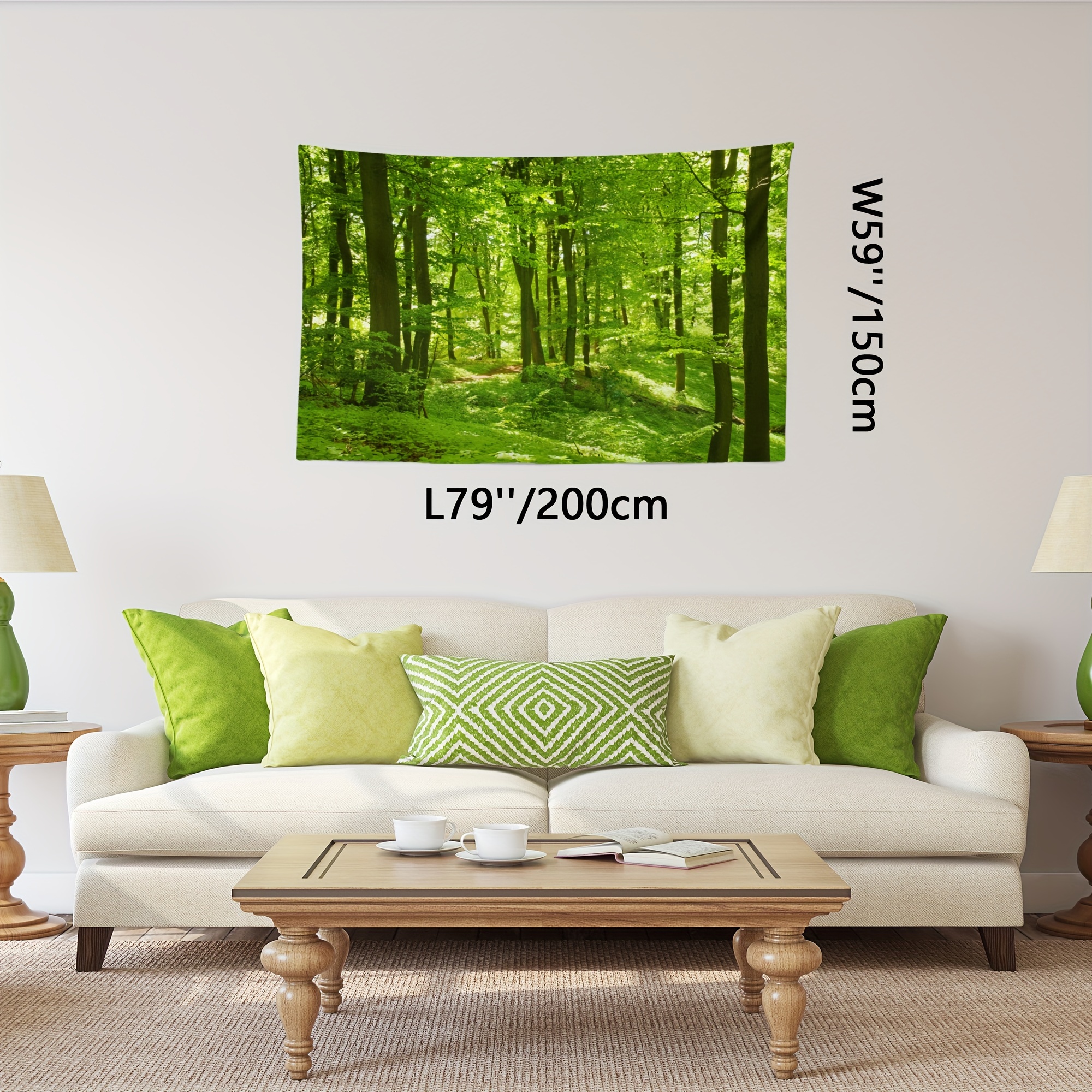 Arazzo da parete con stampa foresta verde per casa e camera_voghion.com