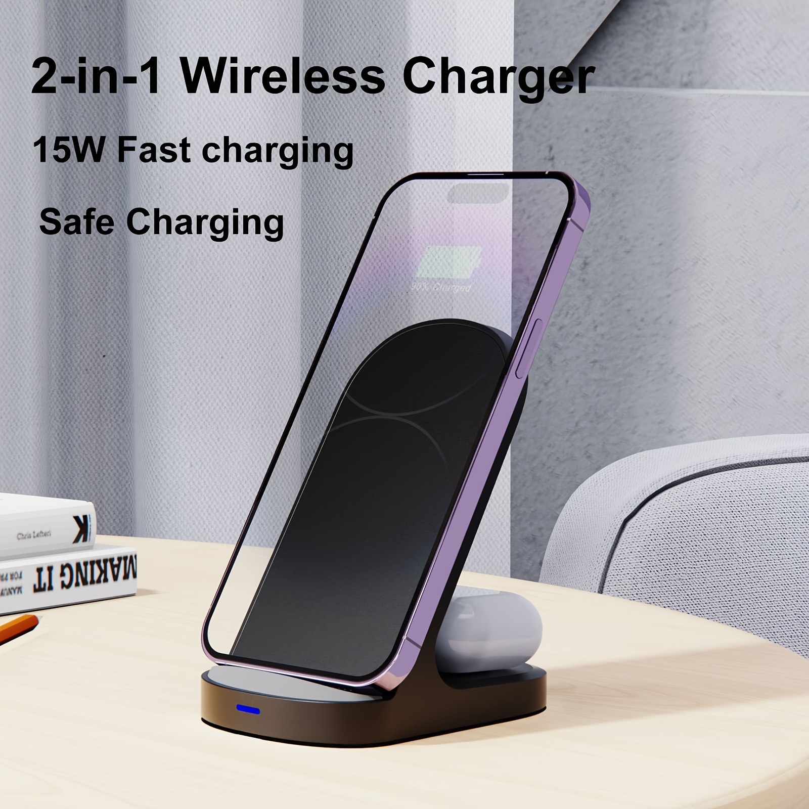 

2 In 1 Wireless Charger, Desktop Cell Phone Holder, Vertical Wireless Charger, Up To 15w Fast Charging (subject To Actual Cell Phone)