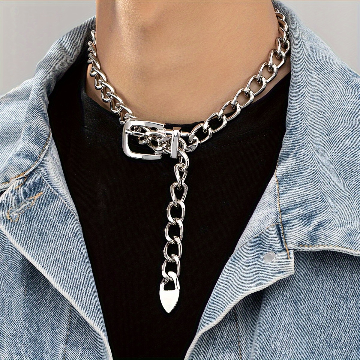 

1pc Men's Trendy Belt Buckle Chain Necklace, Hip Hop Party Necklace Jewelry