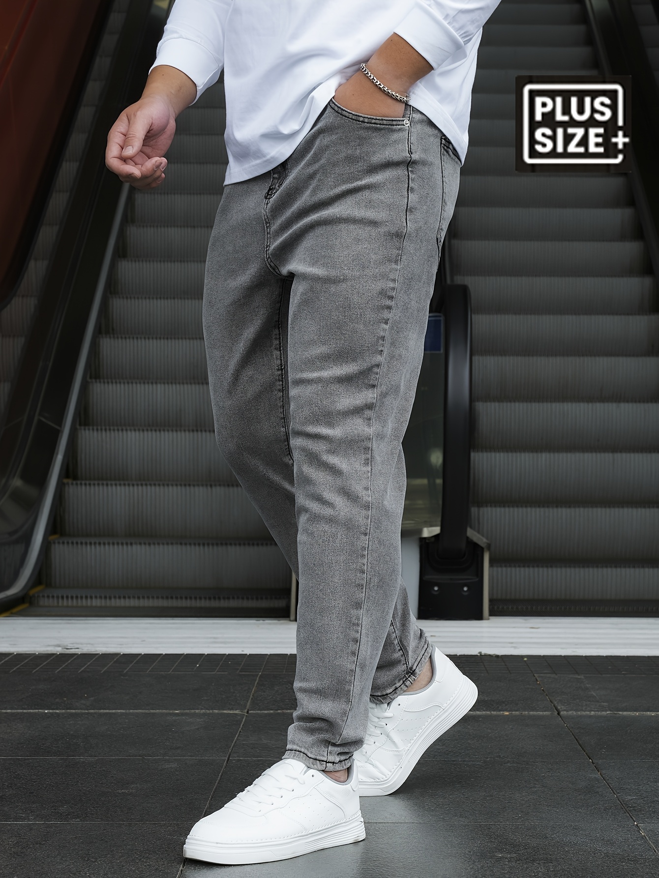 Men's Plus Size Loose Fit Cotton Jeans - Stylish Pants With Pockets
