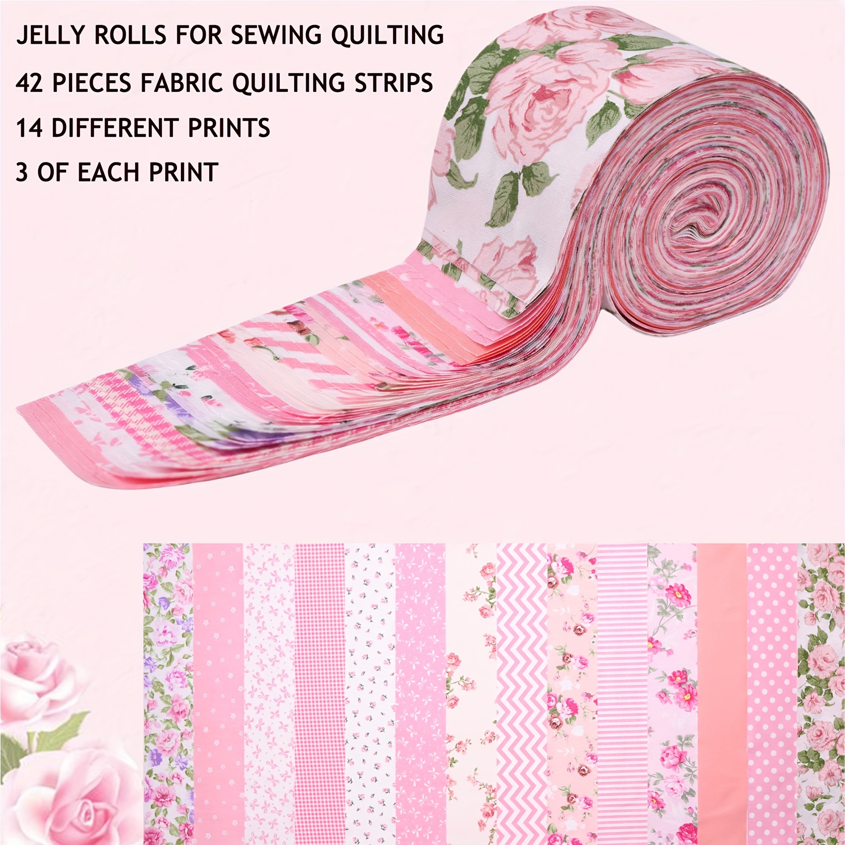 

42pcs Rose Floral Rolls - Pre-cut Quilting Fabric Strips For Sewing & Diy Crafts, Hand Wash Only