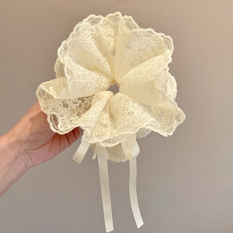 Ruffle Lace Trim Drawstring Large Ponytail Holder