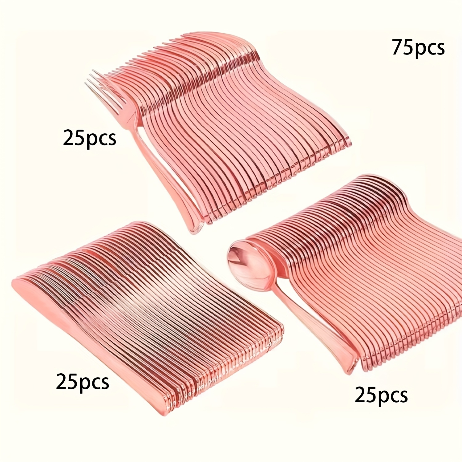 75pcs Rose Golden Flatware Set, Including 25 Knives + 25 Forks + 25 Spoons, Suitable For Holidays, Birthdays, Parties, Family Dinners, Gatherings. As A Gift