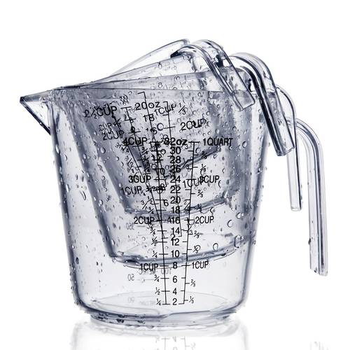 4pcs plastic measuring cup set fouling measuring cup easy to clean for daily cooking the plastic measuring cup has a smooth and traceless inner wall and a traceless plastic spout making it suitable for dry and wet kitchens
