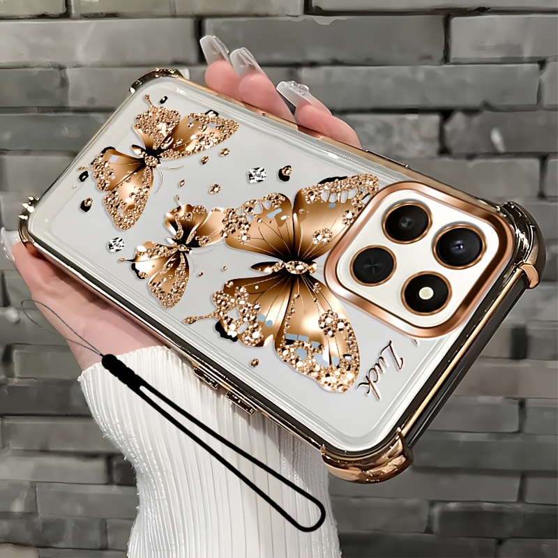 TEMU Phone Case: 2d Flat,2pcs Set: Includes 1 Phone Case + 1 Strap,sparkle Butterflies 2d Flat, Phone Case,suitable X7d,unisex Lanyard Phone Case,