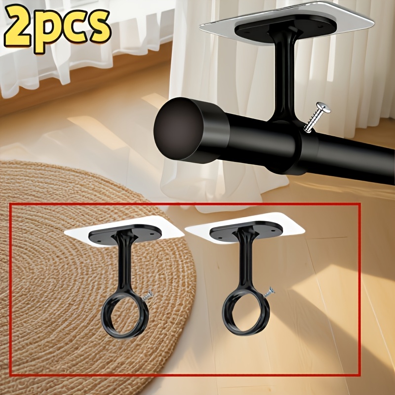 2pcs Non-drilling Ceiling Curtain Rod Brackets | Heavy-duty Self-adhesive, Adjustable Curtain Hooks, Suitable For Wardrobe And Bedroom, Version Added, Utility Hooks