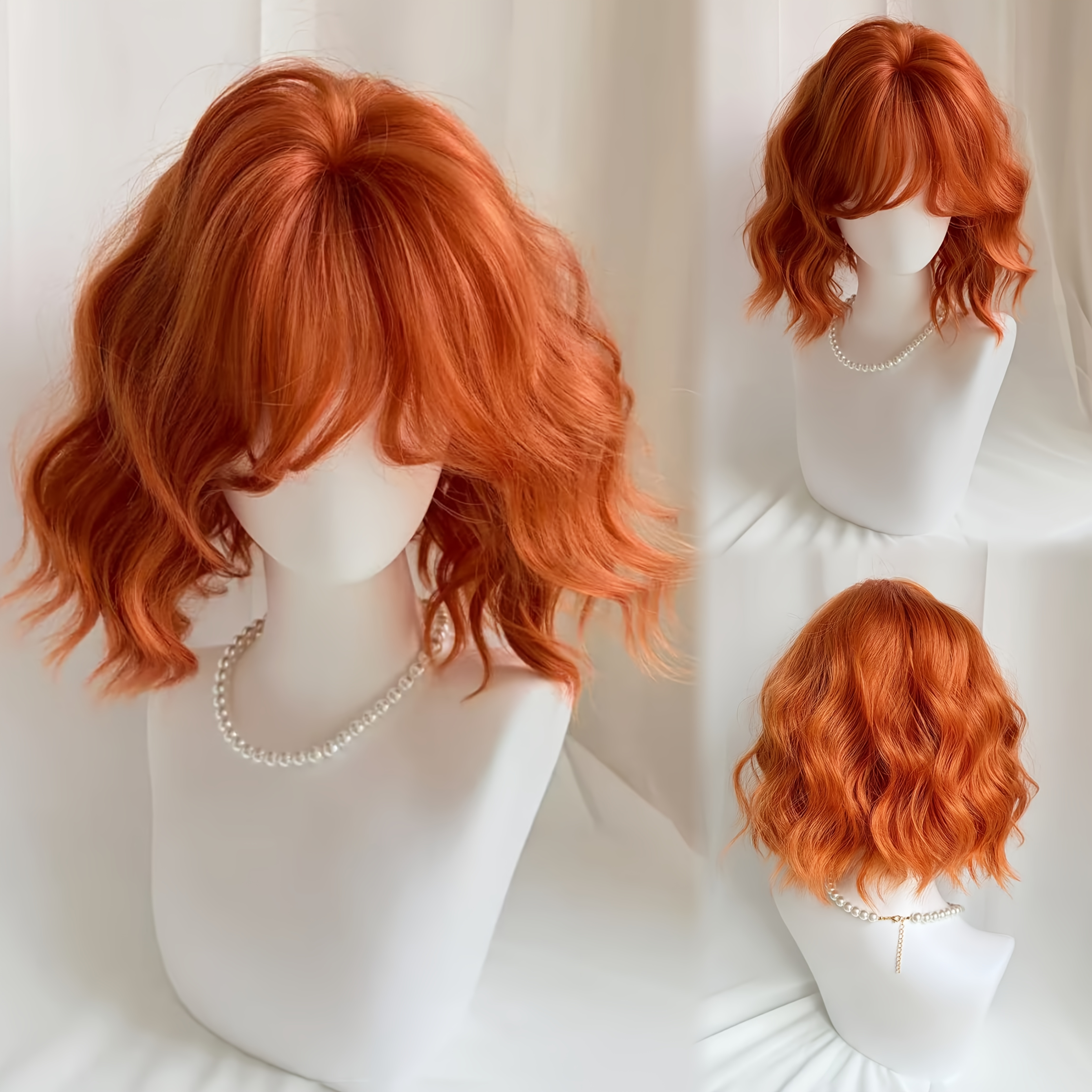 TEMU Une perruque de 30 cm (12 pouces) avec des franges orange, convient à tous, avec un style court et bouclé, volumineux et moelleux, parfait pour