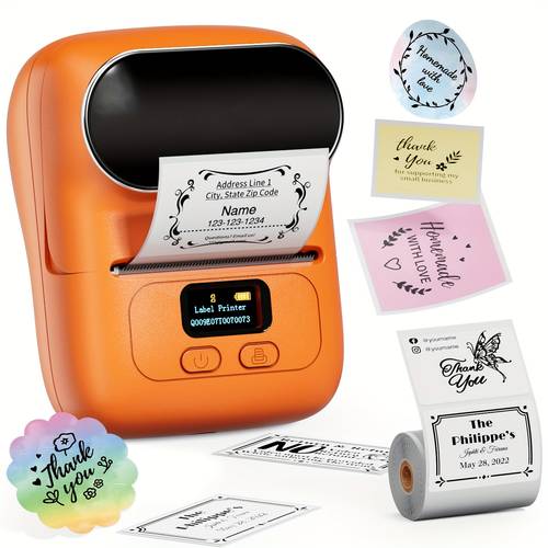 barcode printer label maker machine wireless themal label printer for small barcode address jewelry clothing organizing orange