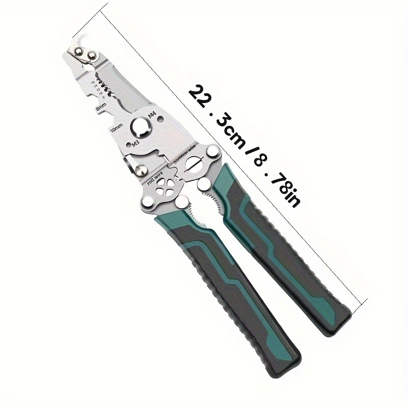 TEMU Heavy-duty High Carbon Steel Wire Stripper & Crimper - , Ergonomic Folding Pliers With Adjustable Settings For Electricians, Diy, And Industrial Use - Durable Cable Cutter & Crimping Tool