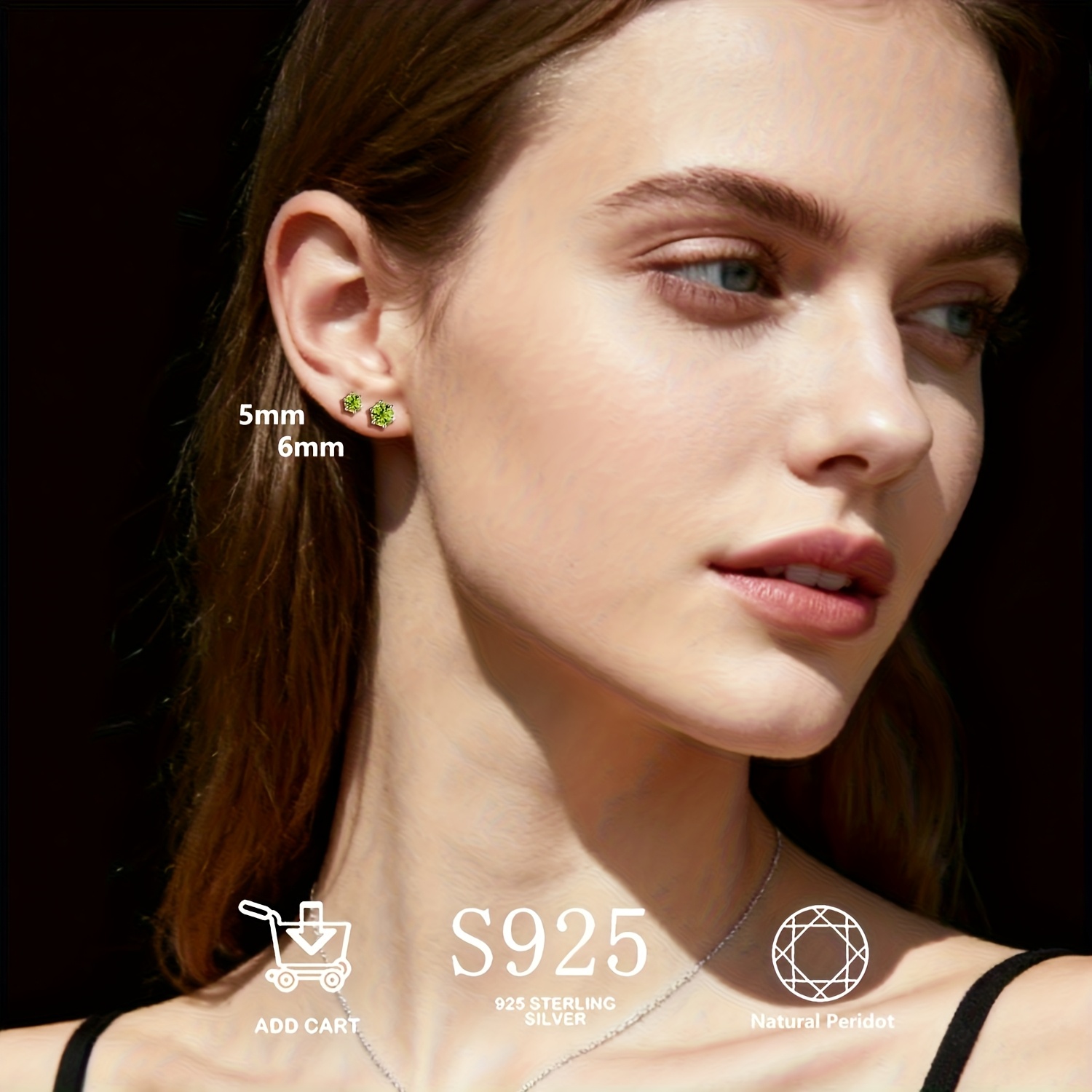 Elegant Natural Peridot S925 Silver Stud Earrings