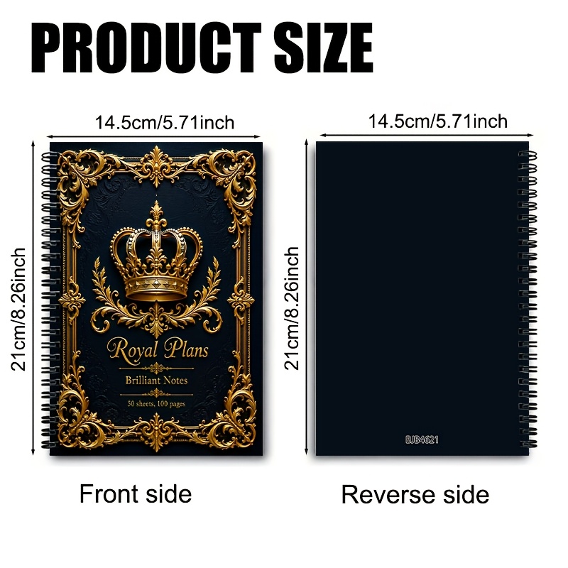 TEMU Nouveau Carnet à Spirale Couronne Royale Noire et Dorée - 100 Pages à Intérieures. Convient pour la Planification de , Élégant pour Femme, et