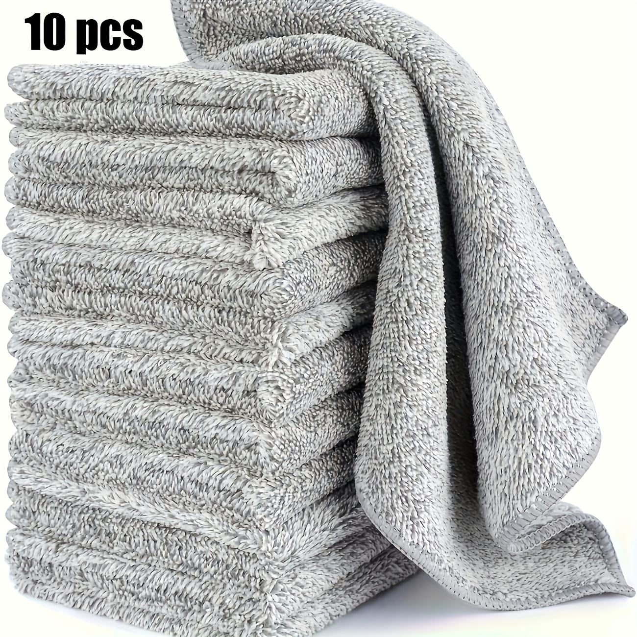 

10pcs Ultra-absorbent Microfiber Cleaning Cloths - , Quick-dry Bamboo Charcoal Fiber Towels For Cars & Kitchens, Oil-resistant, Washable, Cleaning Cloth