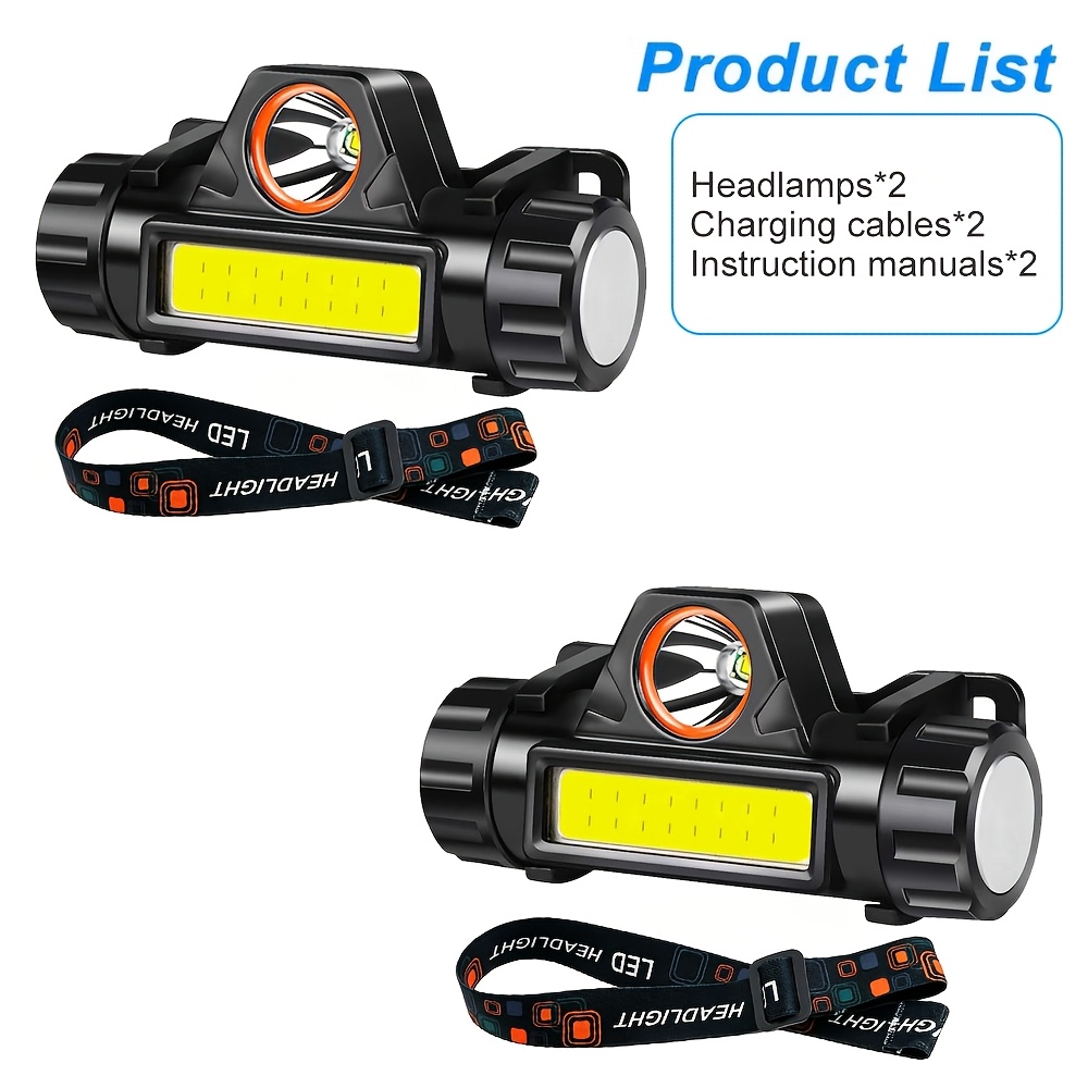 TEMU 2pcs Rechargeable Cob Led Headlamps, Magnetic Attachment, Source, Adjustable Headlamps With Spot Light And Cob Flood Light, 2 Lighting , Ideal