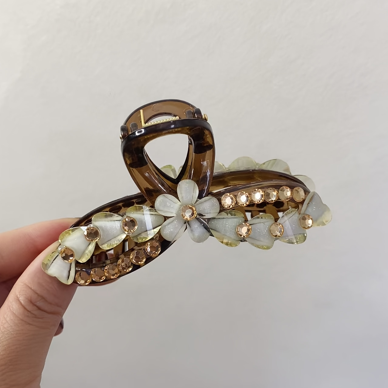 TEMU 1/2pcs Elegant Rhinestone Flower Hair Claw Clips, Large Non-slip Acrylic Shark Clips For Women, Sparkly Crystal Jaw Clips For Hair, Fashion Hair
