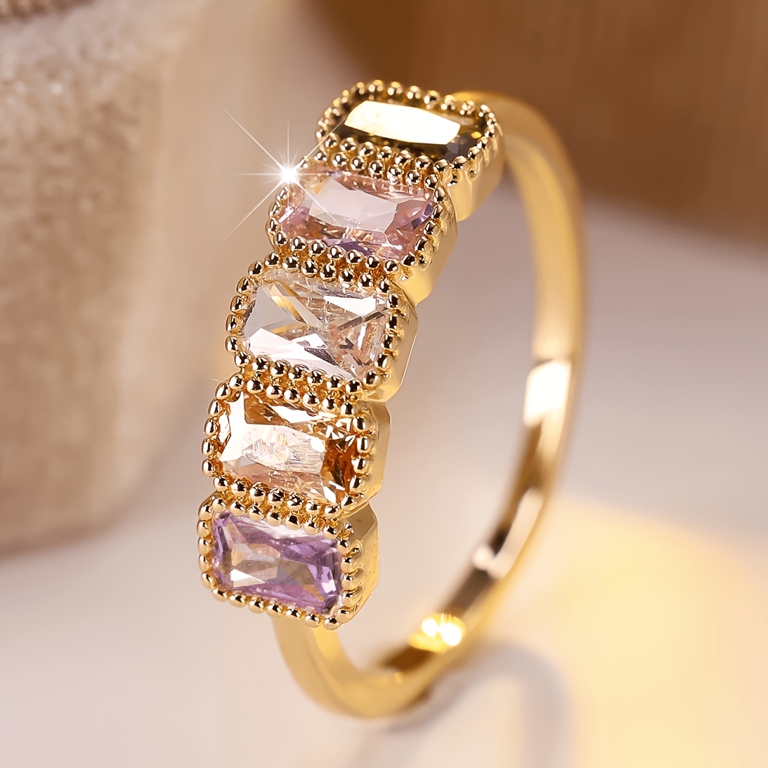 Women's Romantic Pastel Multi Rectangle Statement Ring