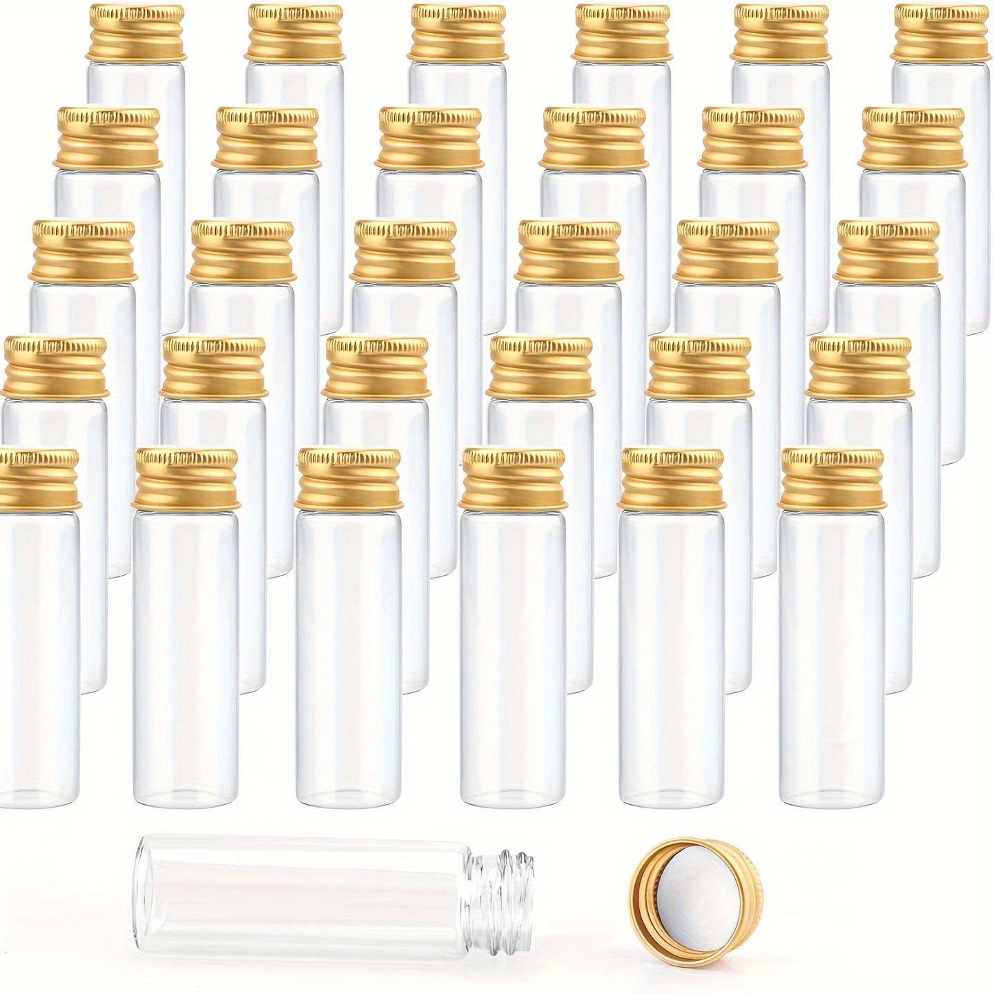 

10pcs 20ml Clear Plastic Test Tubes With Golden Screw Caps, Mini Bottles For Essential Oils, Liquids, Powders, Jewelry Beads, Wish Messages, Candy, Diy Decorations & Party Favors
