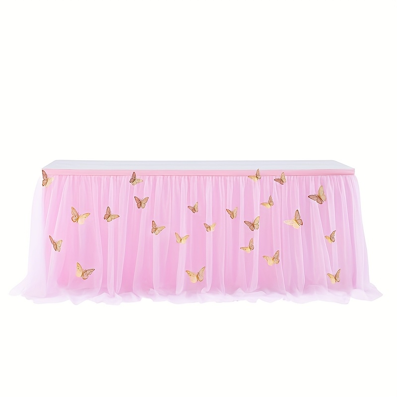 TEMU Halloween, Noël, 1 pièce Jupe de Table en Double Couche avec Décoration Papillon Doré pour Tables Rectangulaires ou Rondes – Idéal для Fêtes