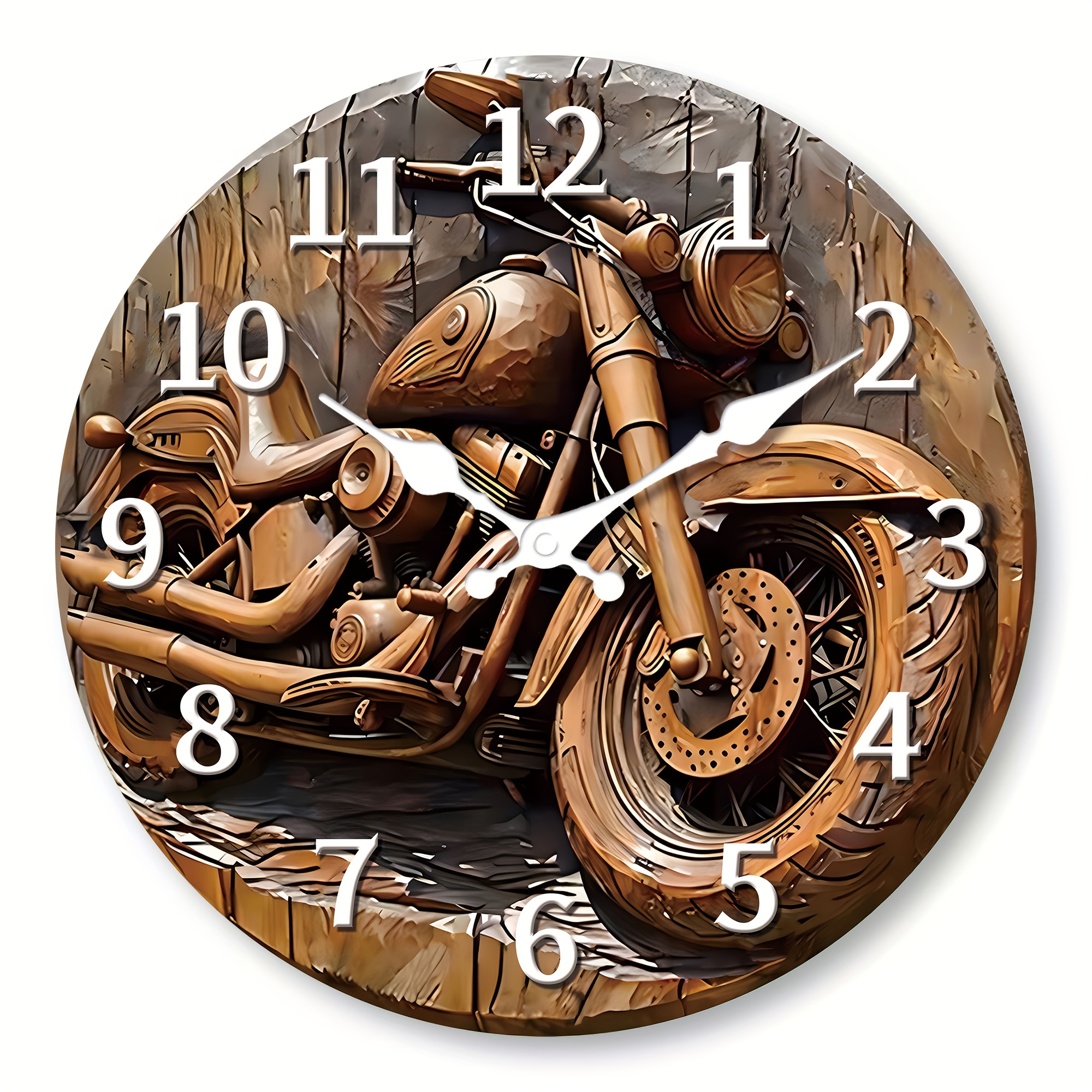 

1pc Vintage Motorcycle Wooden Wall Clock - Silent Japanese Quartz Movement, Round Battery-operated Wood Frame, Themed, Ideal For Living Room, Bedroom, Office, And Motorcycle Enthusiasts