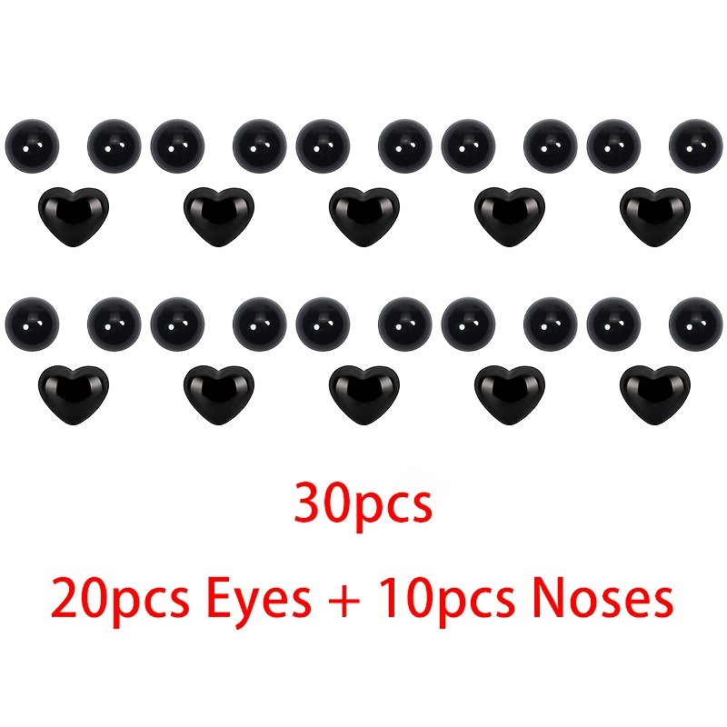 Image of 30pcs Flat Back Craft Eyes And Heart-shaped Noses Set - Includes 20pcs And 10pcs Black Heart Noses For Amigurumi, Crochet And Craft Projects
