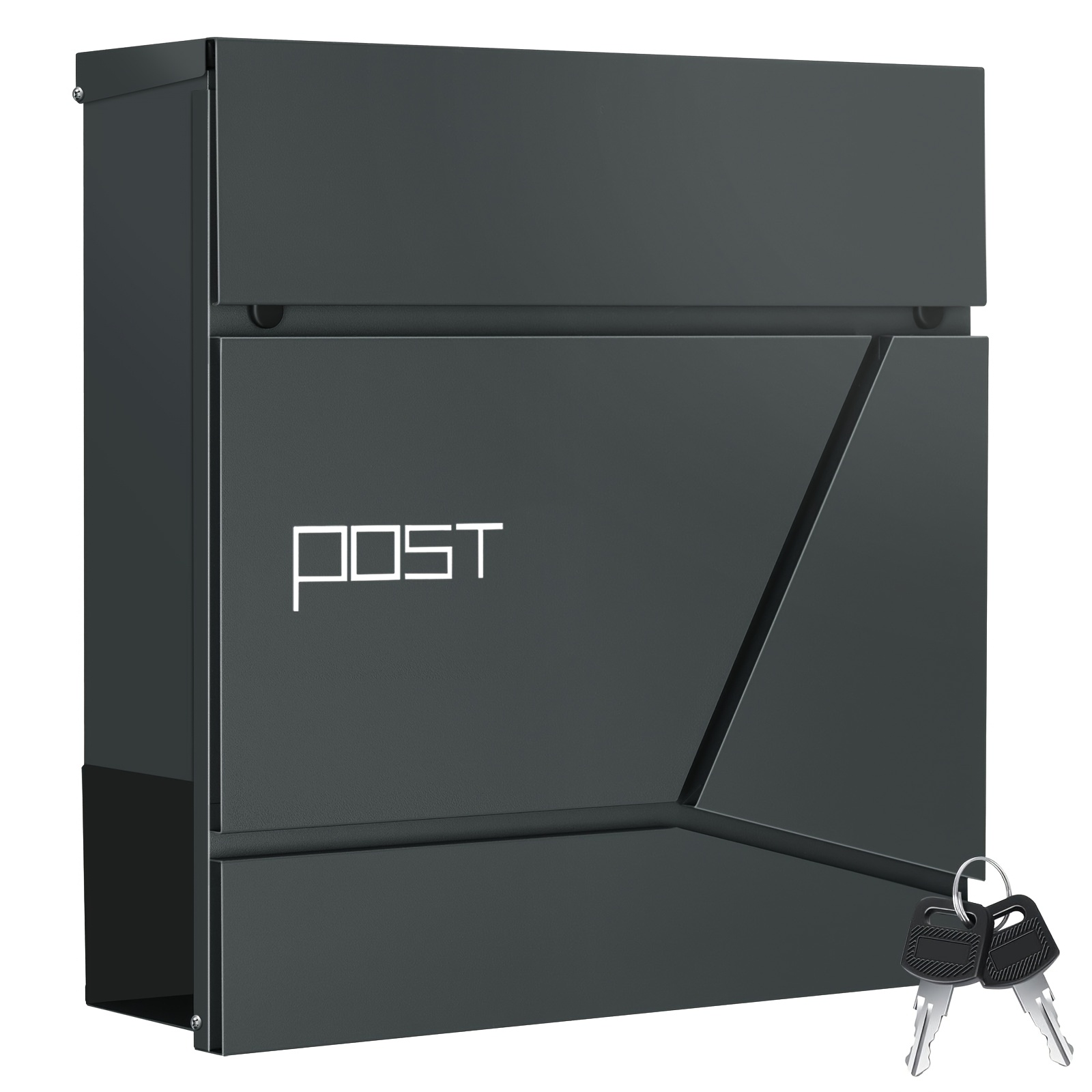 Image of Single Letterbox Featuring A Compartment For Newspapers, Equipped With A Lock And . This Wall-mounted Letter Box Has A Hinged Lid And Boasts A In And White, Measuring 37 X 37 X 10.5 Cm