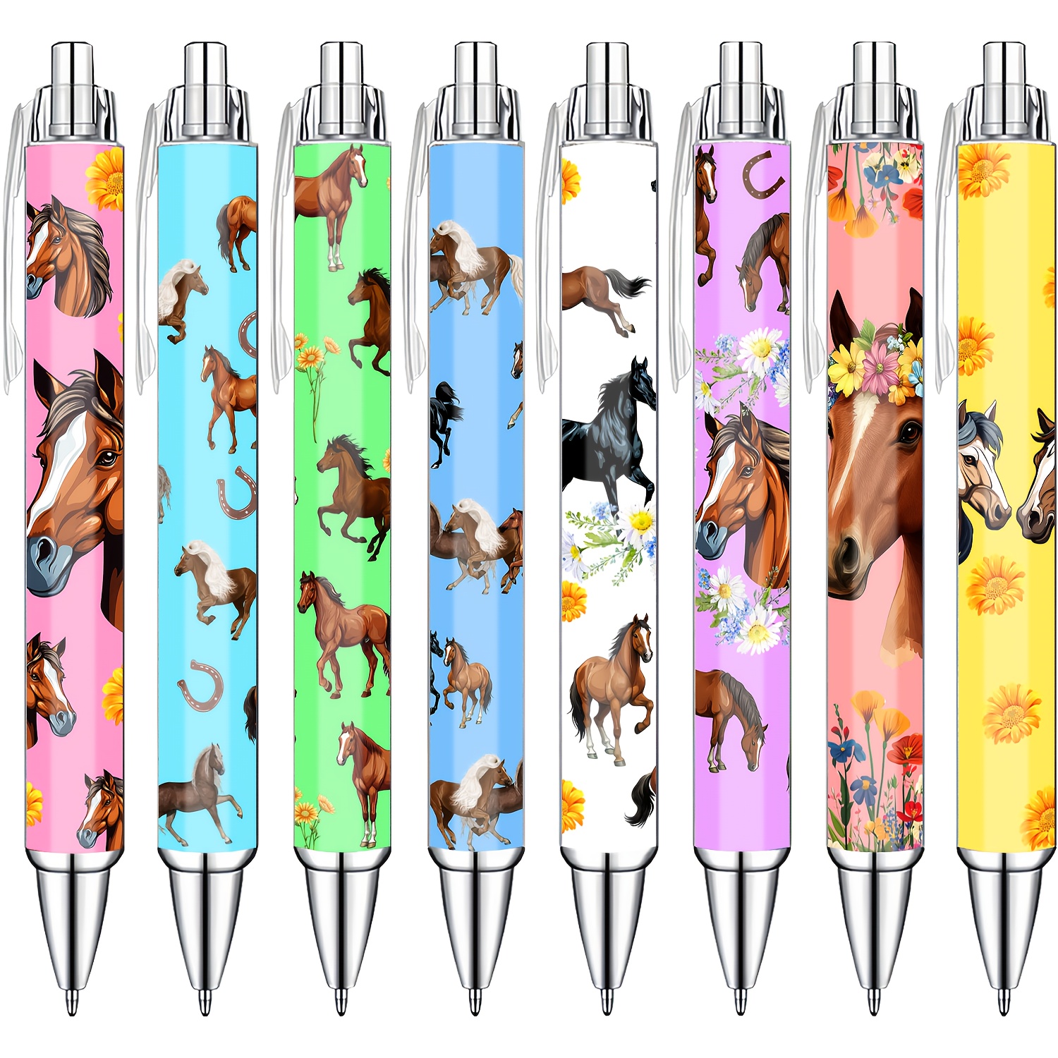 Image of 8pcs/16pcs Cute Horse Cartoon Ballpoint Pens, Black Ink Retractable Writing Pens, Smooth Fine & School Stationery Gift, Gifts