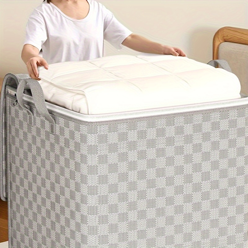 TEMU 110l Large Capacity Checkered Cloth Storage Bin: Perfect For Bedding, Linens, And More - Contemporary Design With Lid