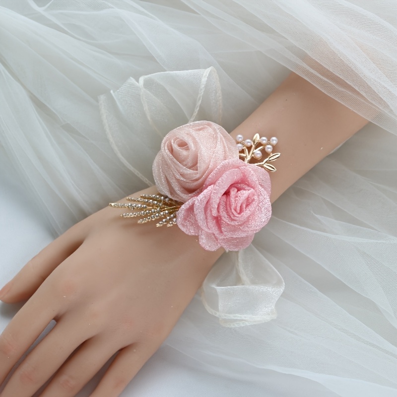 

1pc Élégant Acrylique Rose Wrist Corsage avec Strass, Mode Champagne , Bridesmaid Mariage Mariage Fête Photo Prop Accessoire Main Fleur