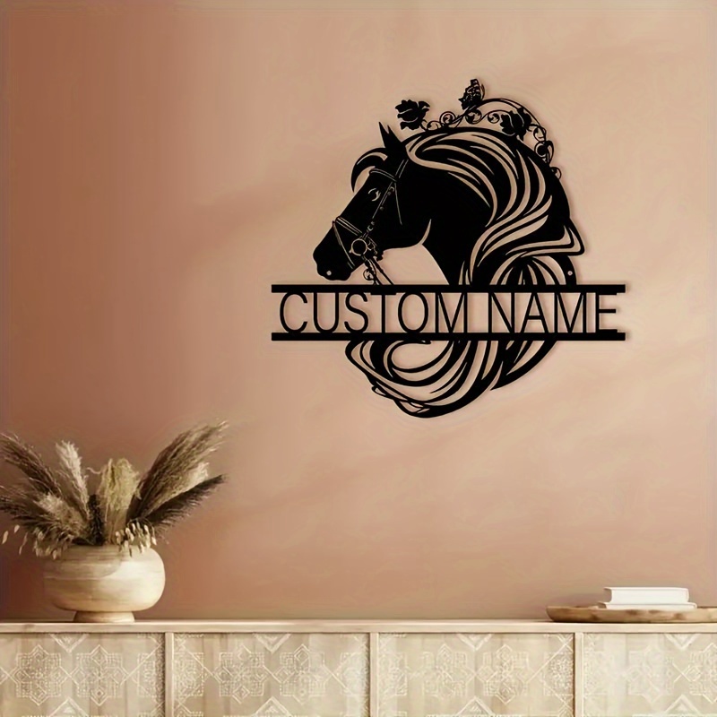 

Custom Name Vintage Metal Horse Head Wall Decor - Personalized Equestrian Art Mural For Home, Porch, And Patio - 1pc Elegant Farmhouse Style Horse Silhouette Sign For Gifts And Wall Accents