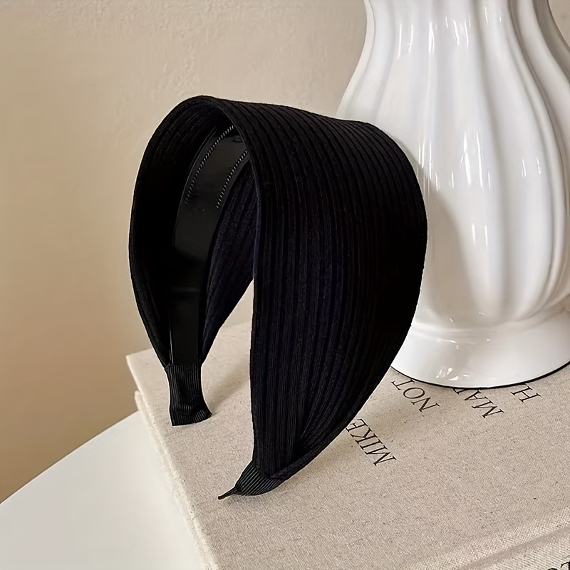 TEMU 1pc Wide Knitting Hairbands For Women Korean Neutral Solid Turban With Teeth Head Band Headwear