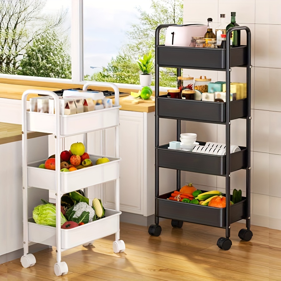 Carrito de cocina con ruedas, estante giratorio, carrito de almacenamiento  de verduras y frutas, carrito multifuncional de metal para almacenamiento