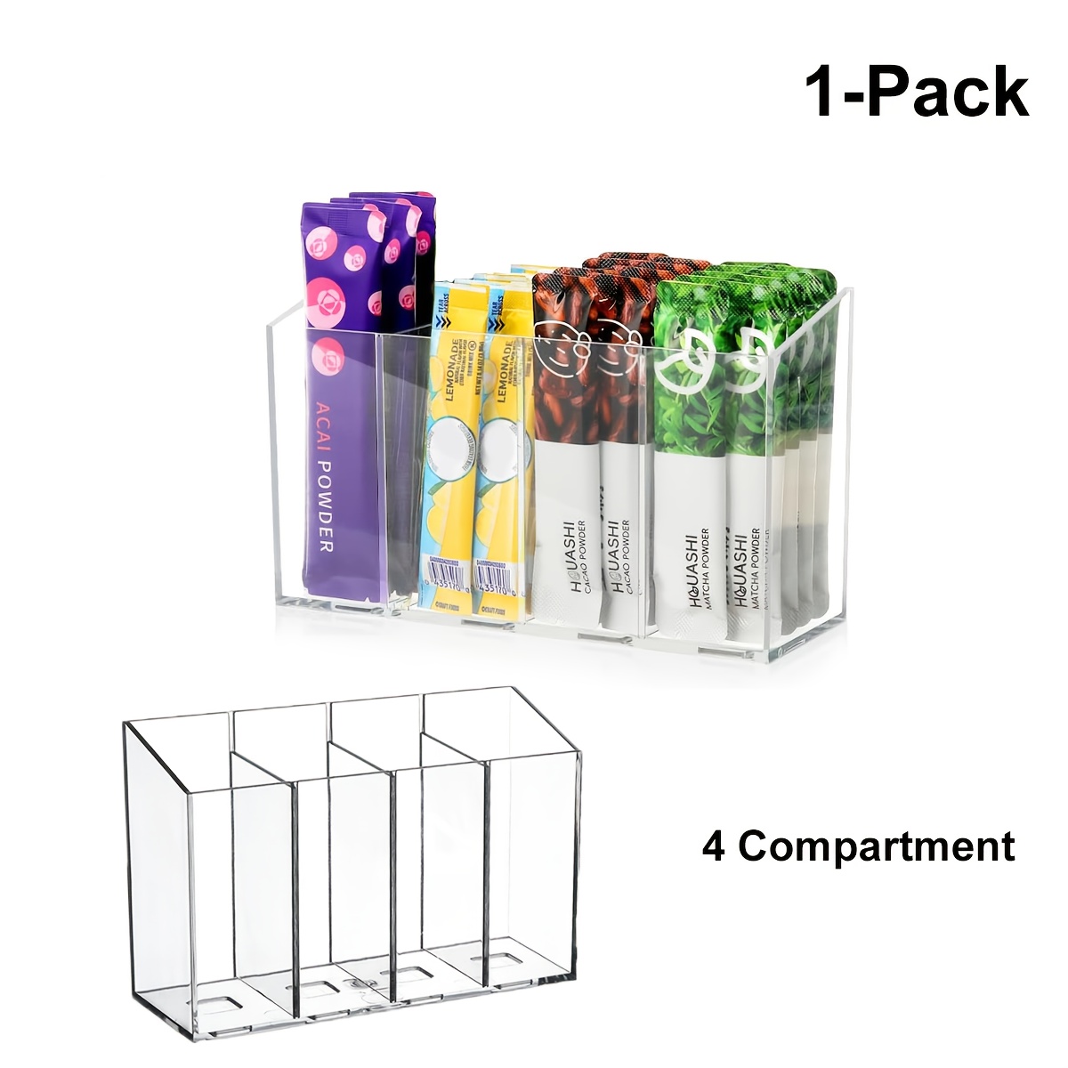 TEMU 1 Clear Organizer For Drink Packets With Removable Sections, Featuring Adjustable Dividers For Kitchen Or Office Use, Designed To While Storing