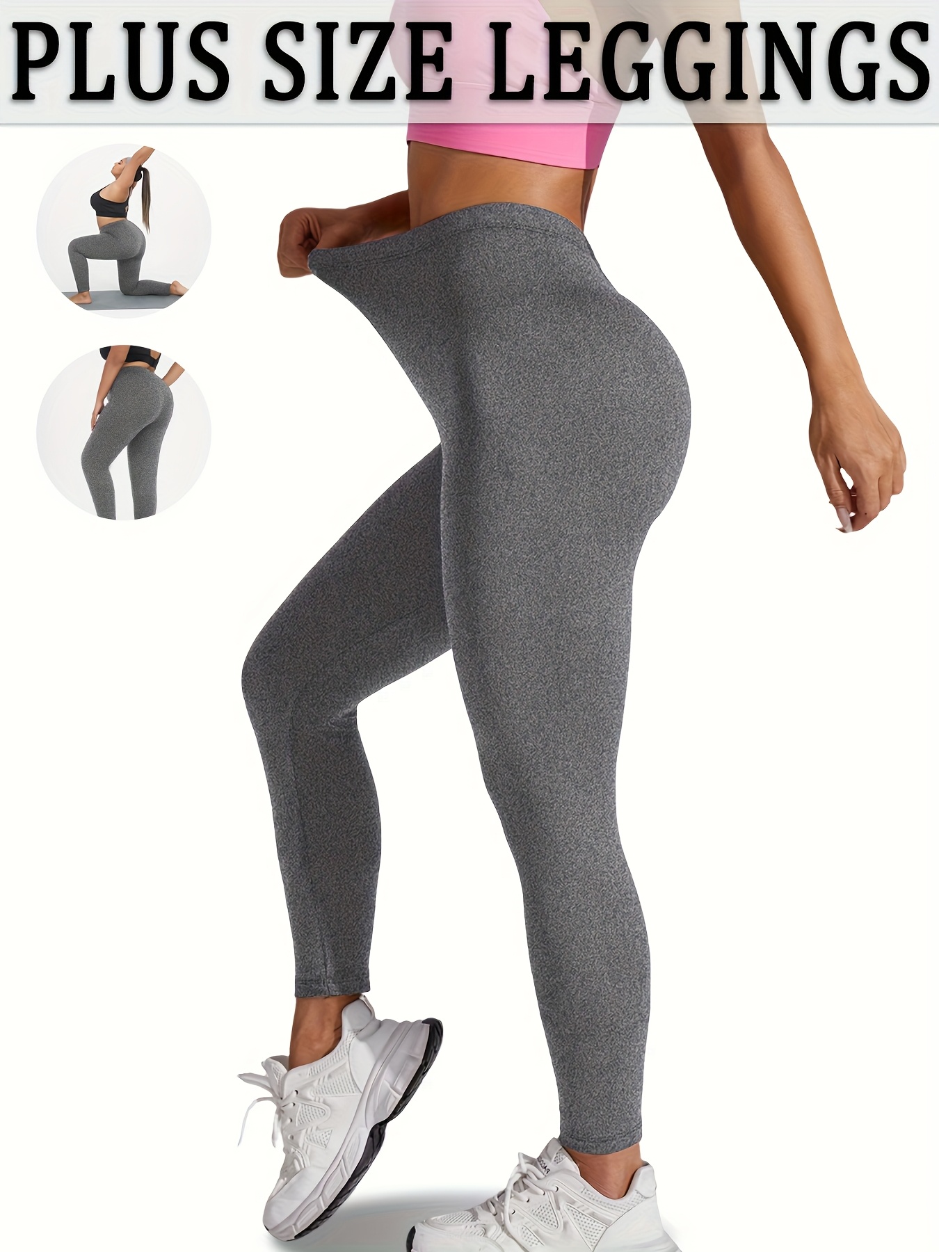 High-Waisted Plus Size Plain Women's Athletic Leggings, Stretchy, Super Soft, Non-See Through Fabric, For Running And Yoga Suitable Spring/Autumn