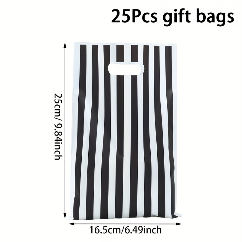 10/25/50pcs, Black White Striped Gift Bags, 6.49 X 9.84 Inch Plastic Gift Bags, 1st Birthday Party Decor, Wedding Party Decoration, Bridal Shower Decor, Baby Shower Party Supplies