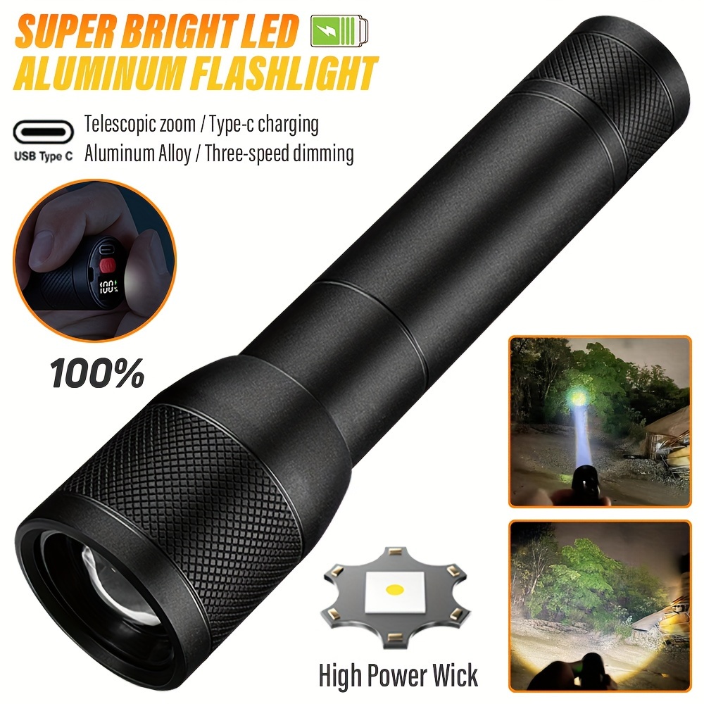 

Lihangstar Rechargeable Led Flashlight - , Portable Aluminum Alloy With Telescopic , Usb Charging, Long- Battery, Ideal For Camping &