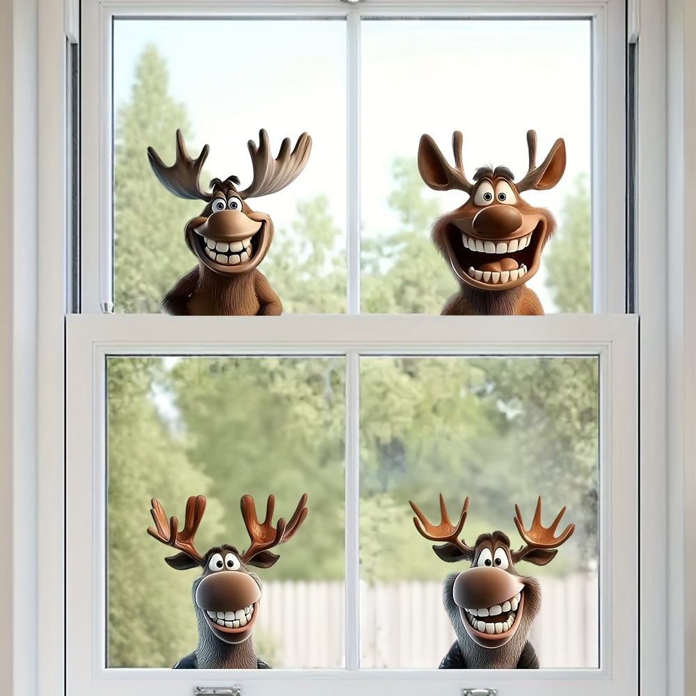 Funny Deer Window Stickers, Peeking Reindeer Window Sticker And Stick Decal, Animal Glass Decals, Art Sticker For Window Clings, Living Room Kitchen Decoration Window Stickers Window Sticker Decor